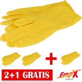 EmpX - 2+1 gratis Herbruikbare Rubberen Handschoenen  Large - Geel Latex - voor verven, afwassen en klussen - Herbruikbaar Huishoudhandschoenen maat L - Waterdicht Rubberen handschoenen