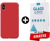 Siliconen Backcover Hoesje iPhone X Rood - Gratis Screen Protector - Telefoonhoesje - Smartphonehoesje