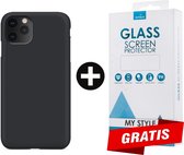 Siliconen Backcover Hoesje iPhone 11 Pro Zwart - Gratis Screen Protector - Telefoonhoesje - Smartphonehoesje