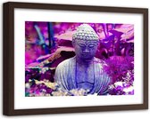 Foto in frame ,Boeddha Peinzend in bos , 120x80cm , Roze Grijs , Premium print