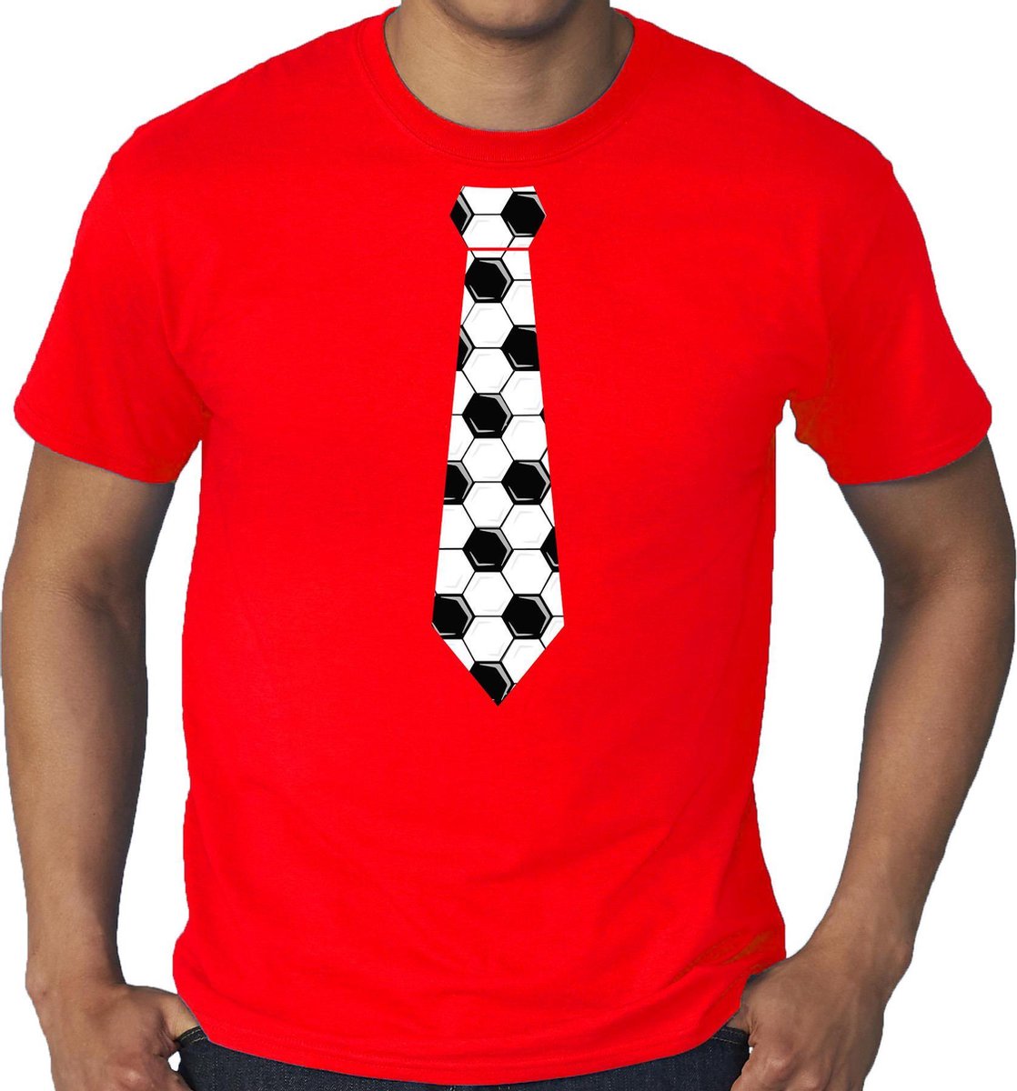 Grote maten rood fan t-shirt voor heren - voetbal stropdas - Voetbal supporter - EK/ WK shirt / outfit XXXL