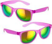 6x stuks hippe zonnebril paars met spiegelglazen - Verkleedbrillen voor volwassenen