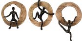 Gilde Handewerk  Muurdecoratie beeldjes Metaal en mango hout    Set van 3   Handgemaakt  25x18x7 per stuk