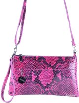Slangenprint Leren Clutch / Schoudertas Fuchsia