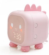 Digitale Kinderwekker Met Licht - Roze Wekker - Slaaptrainer kinderen - Nachtlamp met klok - Dinosaurus wekker