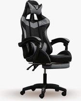 Deluxe Game Stoel - Gaming Stoel - Gaming Chair - Bureaustoel - Grijs - Extra Kussens - Uitschuifbare Voetensteun