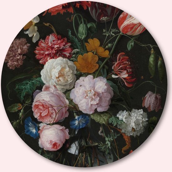 Stilleven met bloemen in glazen vaas – Jan Davidsz - 60 cm Forex Muurcirkel  - Bloemen... | bol.com