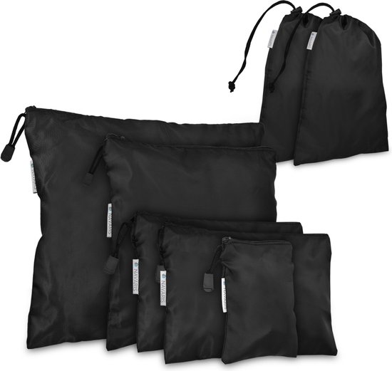 Foto: Navaris 7 delige set packing cubes voor kleding wasgoed schoenen toilettas bagage organizers van nylon reistasjes zwart