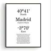 Steden Poster Madrid met Graden Positie en Tekst - Muurdecoratie - Minimalistisch - 30x21cm / A4 - PosterCity