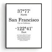 Steden Poster San Fransisco met Graden Positie en Tekst - Muurdecoratie - Minimalistisch - 30x21cm / A4 - PosterCity