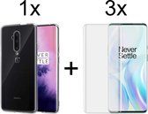 OnePlus 7 Pro hoesje siliconen case transparant - Full Glue - 3x Beschermglas OnePlus 7 Pro Screenprotector