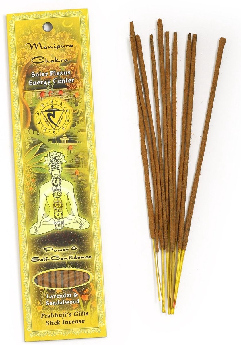 Wierook, handgerold, Prabhuji's Gifts, 'Chakra 3 (geel)', 20 sticks