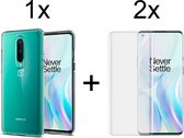 OnePlus 8 hoesje siliconen case transparant - 2x Beschermglas OnePlus 8 Screenprotector Full Glue