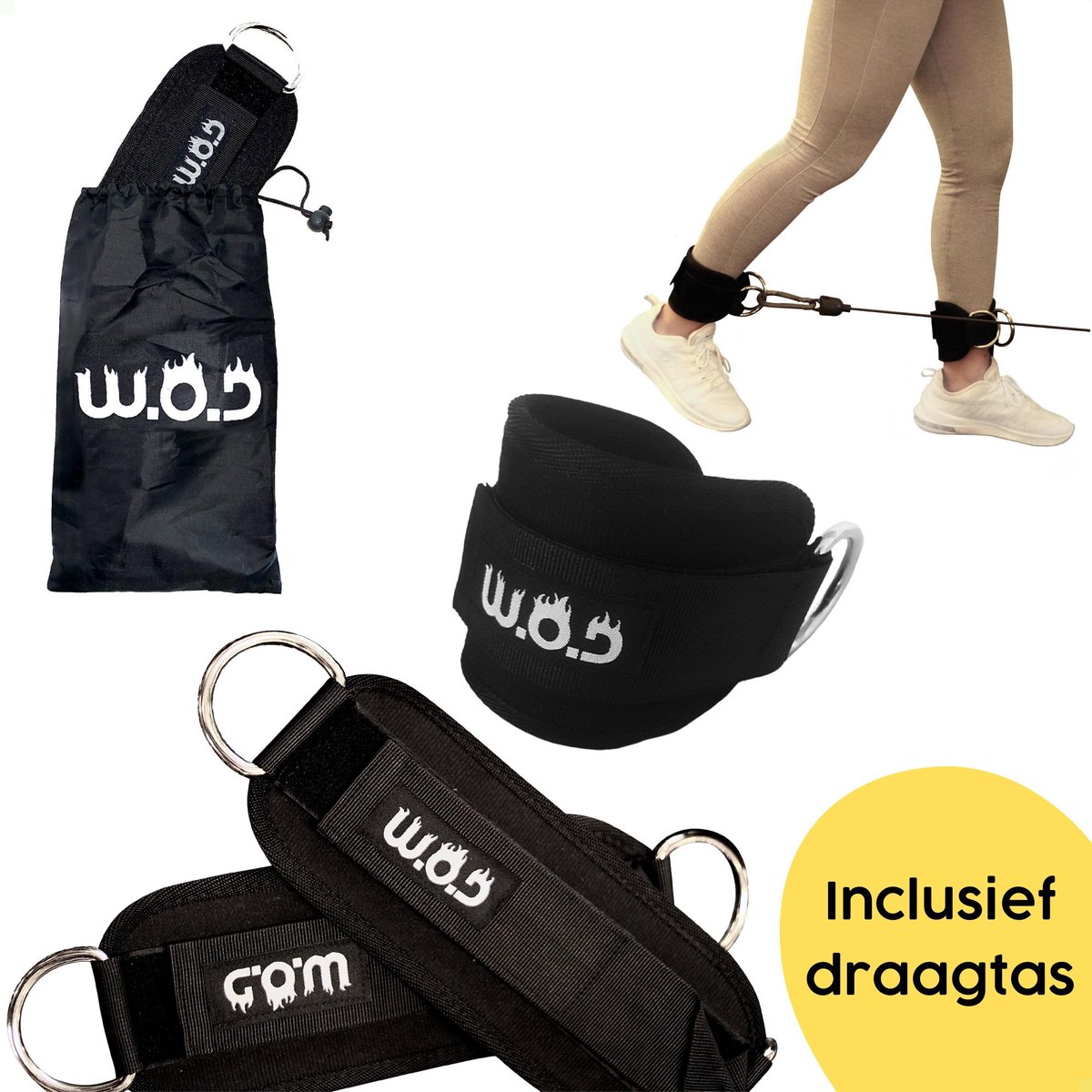 W.O.D Ankle Strap - Enkelband Fitness - Zwart - 1 Stuk (Met Draagtas)