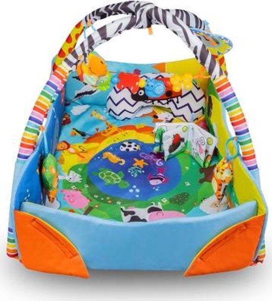 Lionelo Anika Plus 2-in-1 Babygym & Speelkleed – Met Verhoogde Randen (Boxfunctie) – Inclusief Tummy Time Kussen, Interactief Boekje & 5 Speeltjes – 115x110 cm
