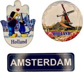 Koelkastmagneten Set: Holland & Amsterdam - Kleur - Souvenirs - 3 stuks