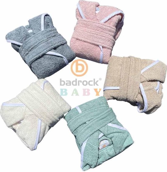 Babybadjas met capuchon - groen (sage) - baby badjas gender neutraal - baby badjas meisje - baby badjas jongen - kraamcadeau - 100% badstof katoen - incl. slabbetje - luxe baby badjas mét roomwitte bies - maat 0-12 mnd (80) van Cangaroo Kids — afbeelding 4