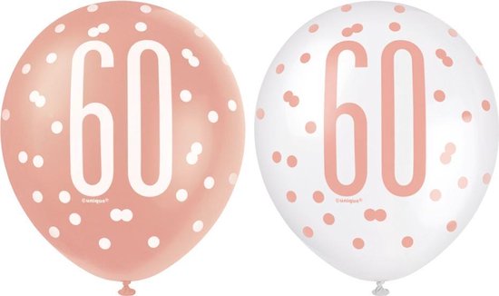 Ballonnen 60 jaar Glitz Rose Goud | 6 stuks