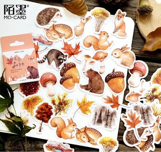 Foto: 46 bos en bosdieren stickers herfst thema stickers b051 voor scrapbook of bullet journal stickers voor volwassenen en kinderen agenda stickers decoratie stick