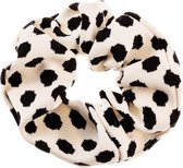 Nouka scrunchie, creme met zwarte stip ribstof