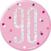 Button 90 Jaar Roze 7cm