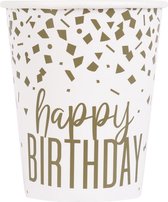 Verjaardag Bekers Happy Birthday Confetti Goud 266ml 8st