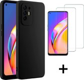 Oppo A94 5G Hoesje Zwart & 2X Glazen Screenprotector - Siliconen Back Cover