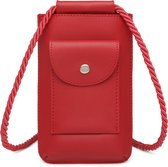 Bagwise® Telefoontasje -Telefoonhoesje met halskoord - Crossbodytasje - Nektasje -Vegan Leer (17x10cm) 01 - Rood