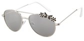 Dielay - Zonnebril Kinderen - Bloemen en Vlinder - Pilotenbril / Aviator - UV400 bescherming Cat. 3 - Glazen 47 mm - Zilverkleurig