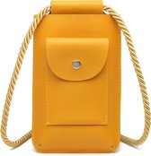 Bagwise® Telefoontasje - Telefoonhoesje met halskoord - Crossbodytasje - Nektasje-Vegan Leer (17x10cm) 01 - Oker Geel