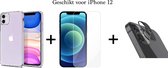 iPhone 12 hoesje siliconen case transparant cover - 1x iPhone 12 Screen Protector + 1x Camera Lens Screenprotector