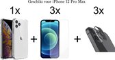 iPhone 12 Pro Max hoesje shock proof case transparant - 3x iPhone 12 Pro Max Screen Protector + 3x Camera Lens Screenprotector