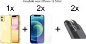 iPhone 12 Mini hoesje shock proof case transparant - 2x iPhone 12 Mini Screen Protector + 2x Camera Lens Screenprotector