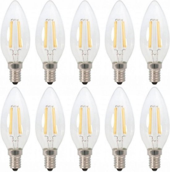 Kaarslamp E14 - 10 stuks | LED 4W=40W traditioneel licht | daglichtwit filament 6500K - 230 Volt