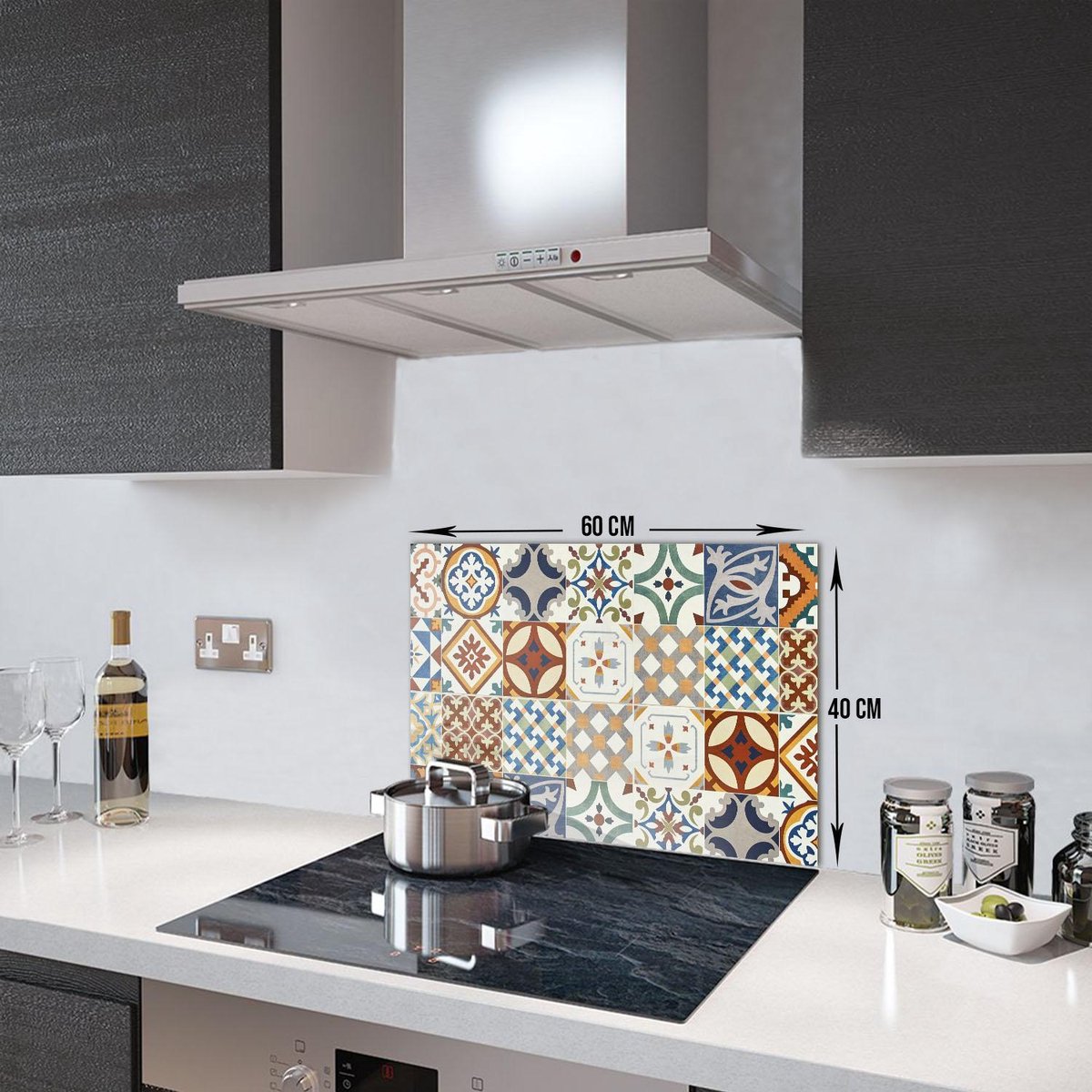 Tegelpatroon Tempered Glas Spatbescherming Voor Achter de Kookplaat 40cm x 60cm