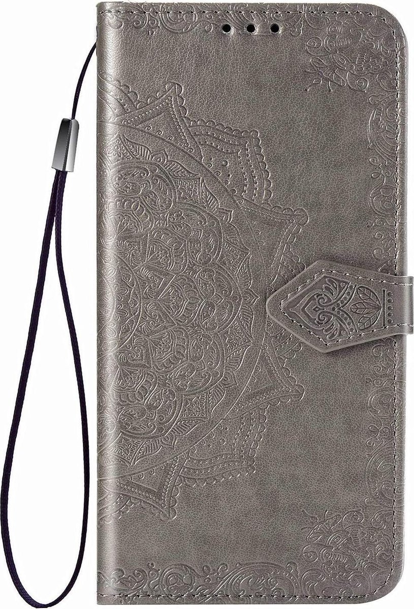 Geschikt voor Samsung Galaxy A20e Bookcase - Grijs - Bloemen - Portemonnee Hoesje