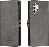 Voor Samsung Galaxy A32 4G Stiksels Stijl 2-Kleur Koe Textuur Horizontale Flip PU Lederen Case met Houder & Kaartsleuf & Lanyard (Grijs)