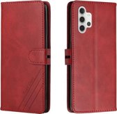 Voor Samsung Galaxy A32 4G Stiksels Stijl 2-Kleur Koe Textuur Horizontale Flip PU Lederen Case met Houder & Kaartsleuf & Lanyard (Rood)