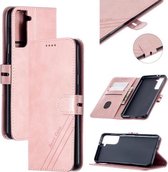 Voor Samsung Galaxy S21 + 5G Stiksels Stijl 2-Kleur Koe Textuur Horizontale Flip PU Lederen Case met Houder & Kaartsleuf & Lanyard (Rose Goud)