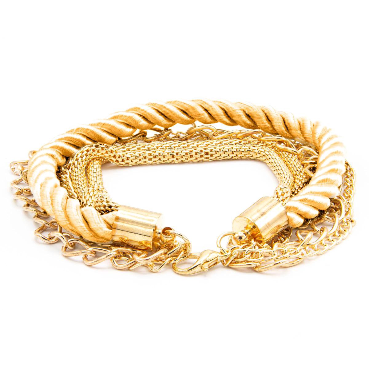 Victorious Touw & Metalen Armband Dames – Roségouden Touw/Roségouden Ringen – 20cm