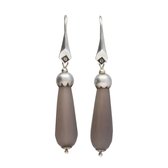 Bela Donaco Oorbellen Elegance – Taupe facet geslepen geborsteld Agaat – geborsteld Sterling Zilver