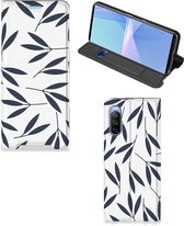 Leuk Telefoonhoesje Sony Xperia 10 III Smart Cover Leaves Blue