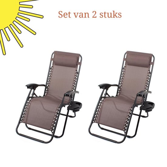2 Stuks - Verstelbare Ligstoelen met Zijtafel en Hoofdkussen - Tuinstoelen  - 30° - 90°... | bol.com