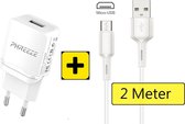 3x Oplaadstekker met Micro-USB Kabel | 2 Meter | USB Power Oplader voor Samsung / Xiaomi / OPPO / Huawei / LG / Sony / HTC | Lader met Micro USB Kabel