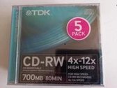 TDK 101707605 CD-RW 700MB 5stuk(s) lege cd