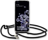 Samsung S20 Ultra Hoesje met Koord transparant silicone case - Galaxy S20 Ultra Koord hoesje draagkoord TPU backcover - Zwart