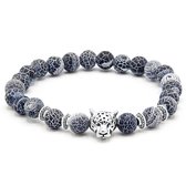 Victorious Natuurstenen Kralen Armband – Heren Armband – Dames Armband – Zilveren Luipaard – Blauw – 17cm