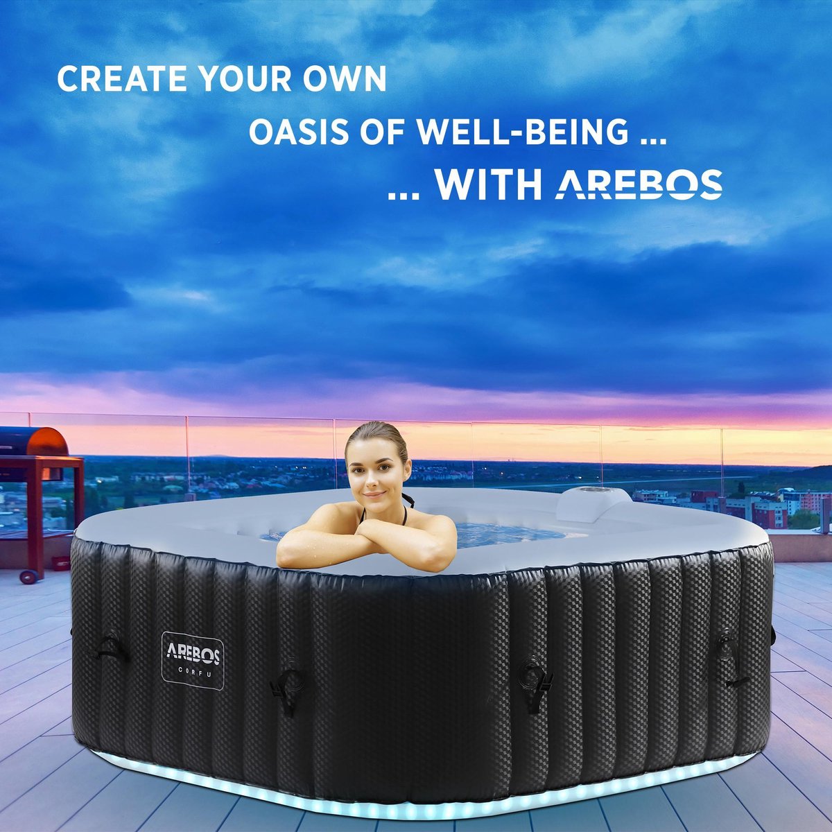 Arebos AREBOS Indoor-Outdoor Whirlpool Spa 2400 W Ottagonale Wellness Massaggio Con LED 