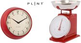 PLINT - by Bluetoolz® - Retro 2 cadeauset - Keukenweegschaal en wandklok (zonder waterkoker) - rood - *** met drie jaar garantie!!!
