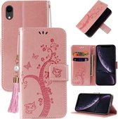 Reliëf Lucky Tree Horizontale Flip Leren Case met Houder & Kaartsleuf & Portemonnee & Lanyard Voor iPhone XR (Rose Gold)